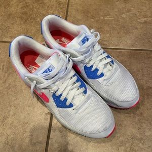 Nike Air Max 90 hot coral white blue pink womens 12.5/mens 11 very good